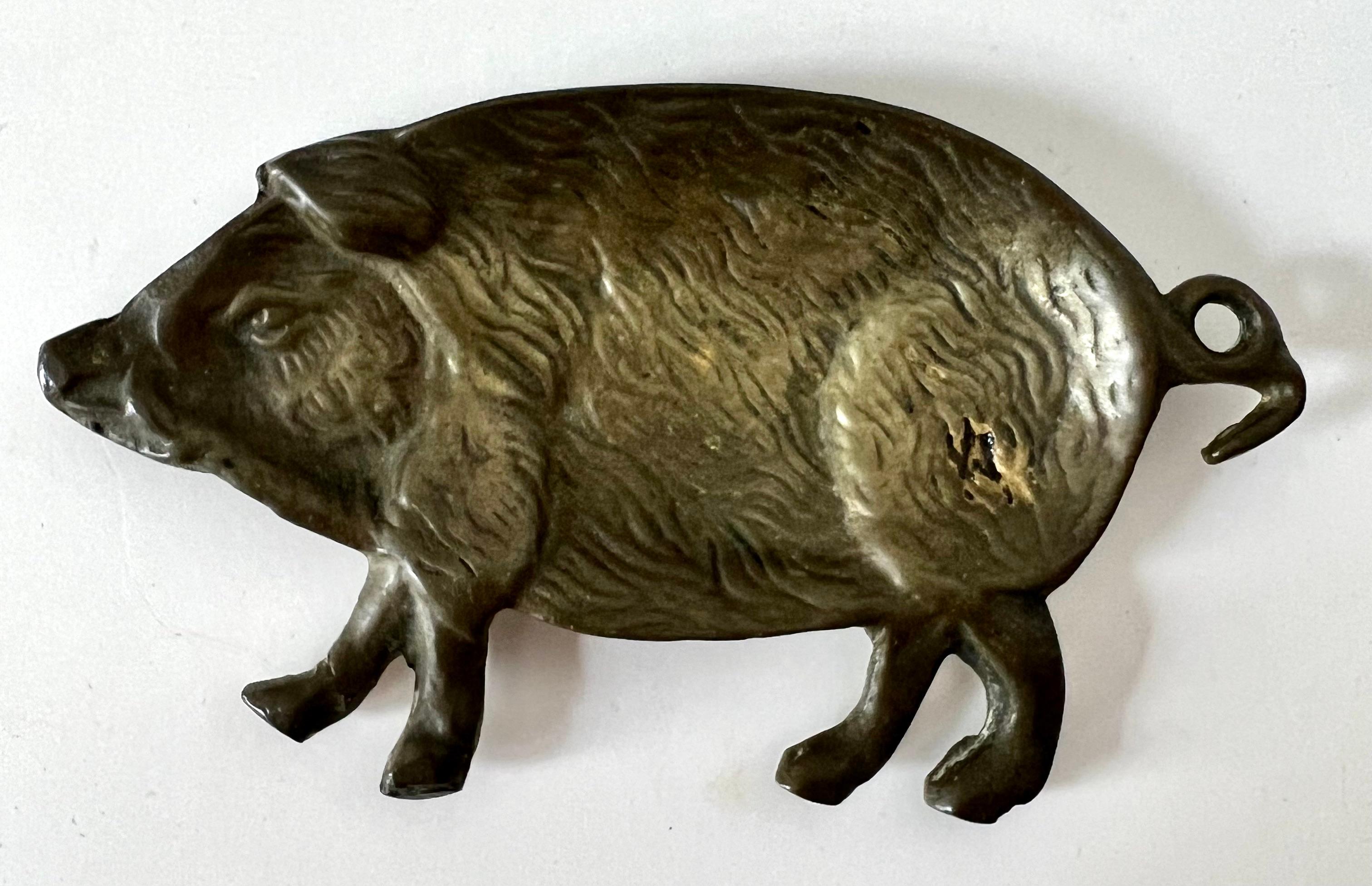 Repoussé English Bronze Dish in the Shape of a Pig  For Sale