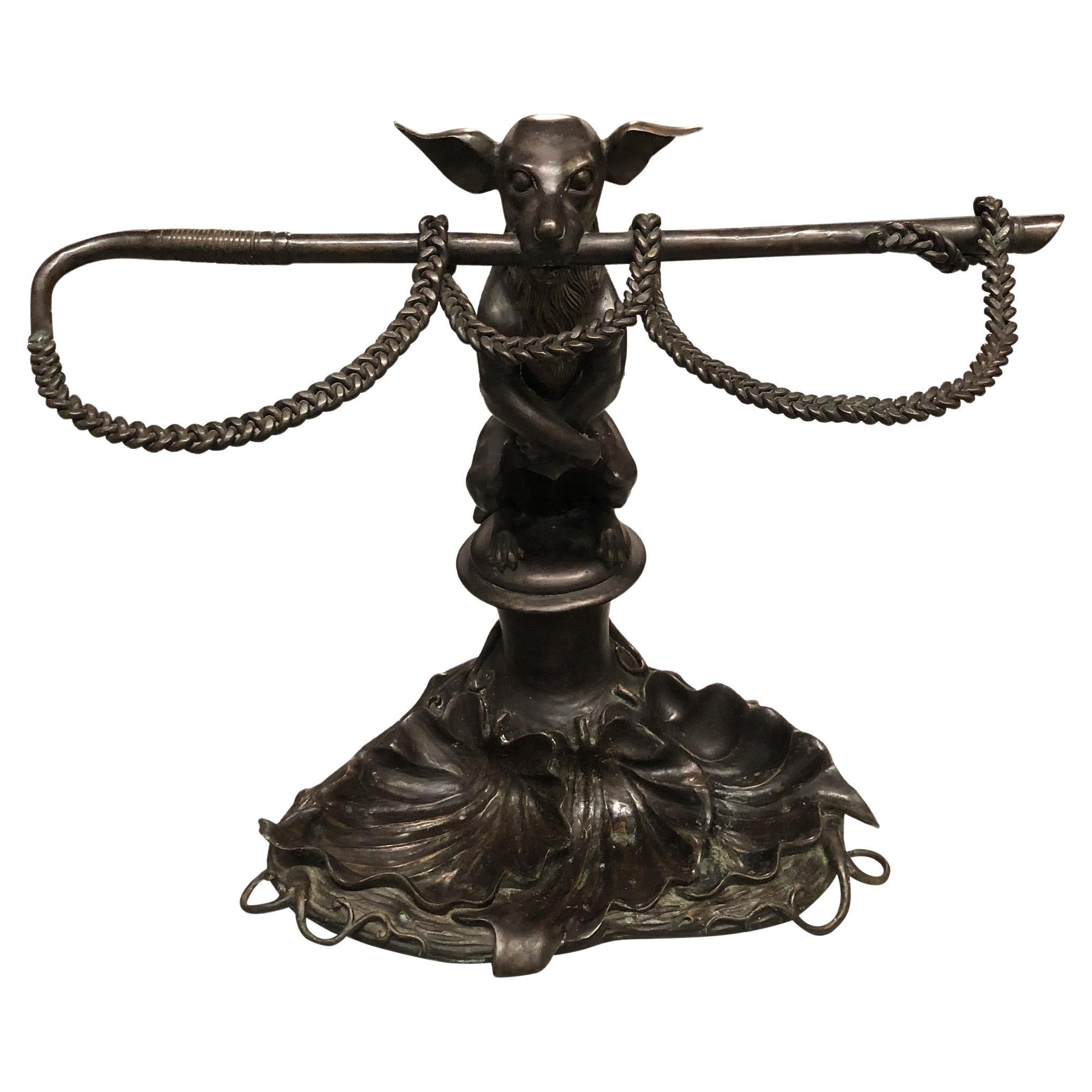 English Bronze Dog Form Umbrella or Cane Holder For Sale