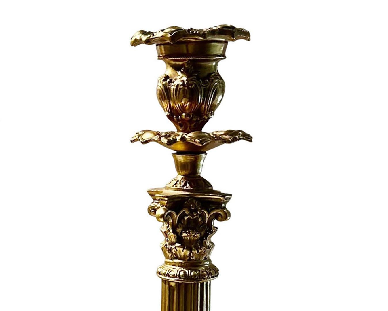 Mid-19th Century English Bronze Dore Candlesticks - A Pair  For Sale
