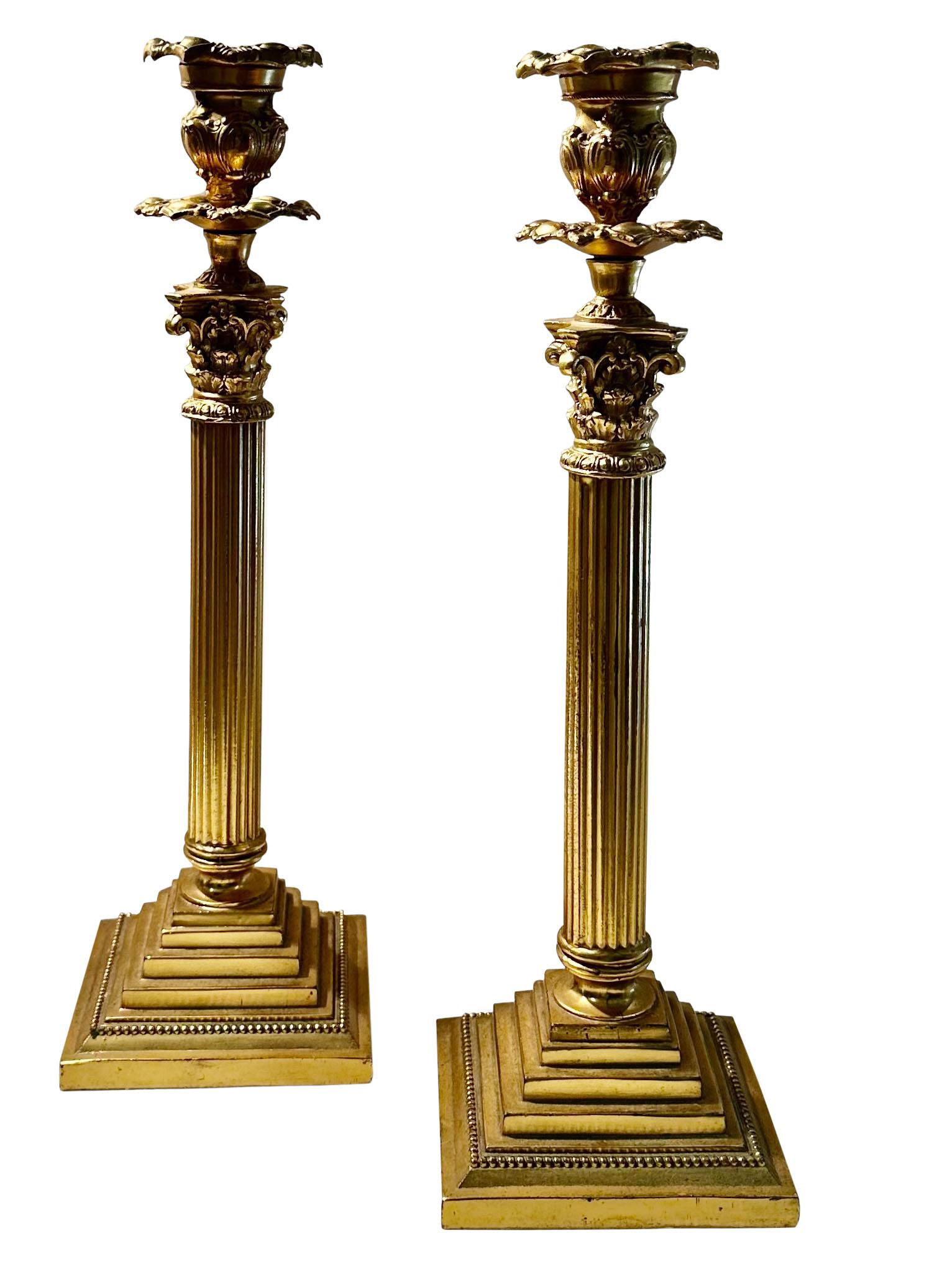 English Bronze Dore Candlesticks - A Pair 