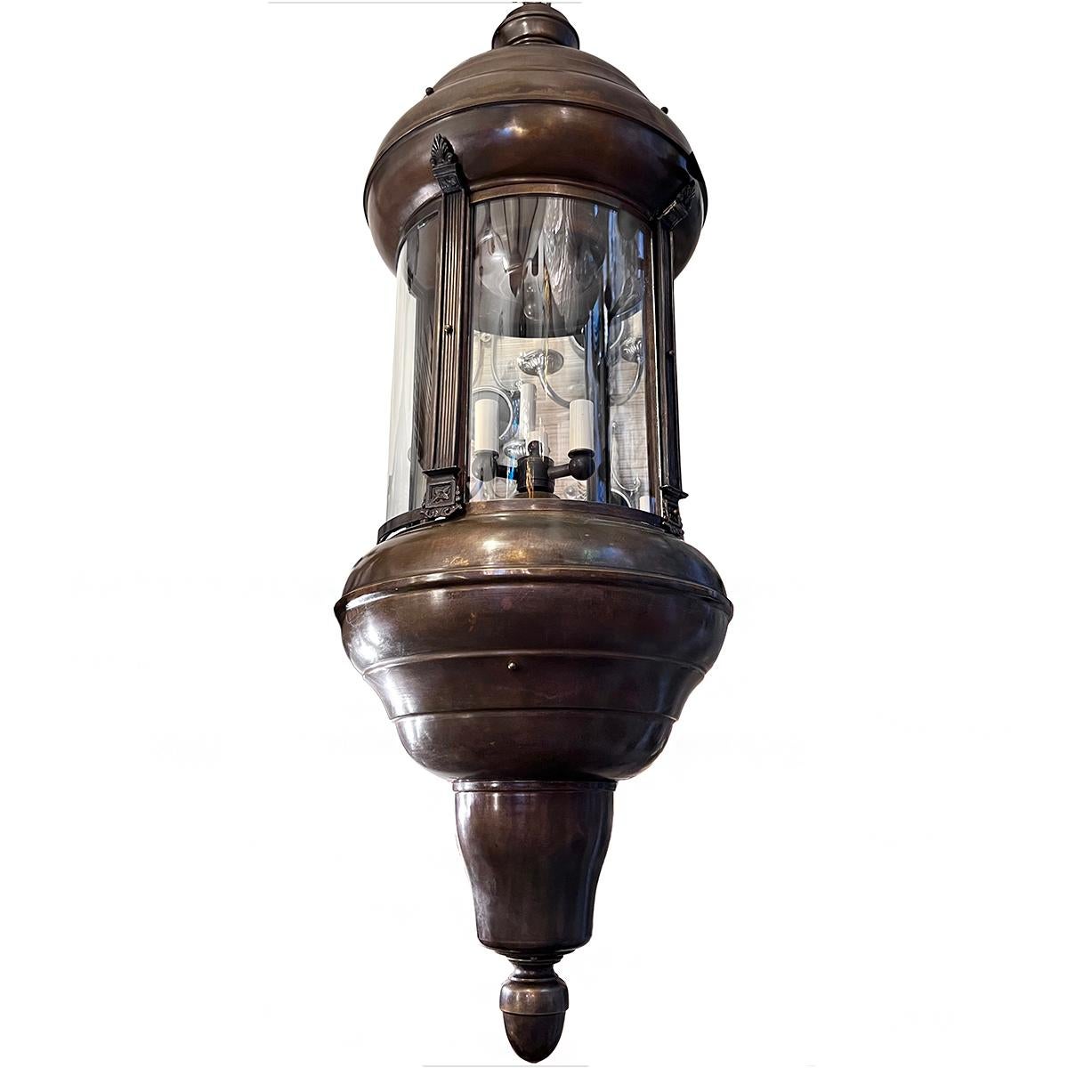 Patinated English Bronze Lantern For Sale