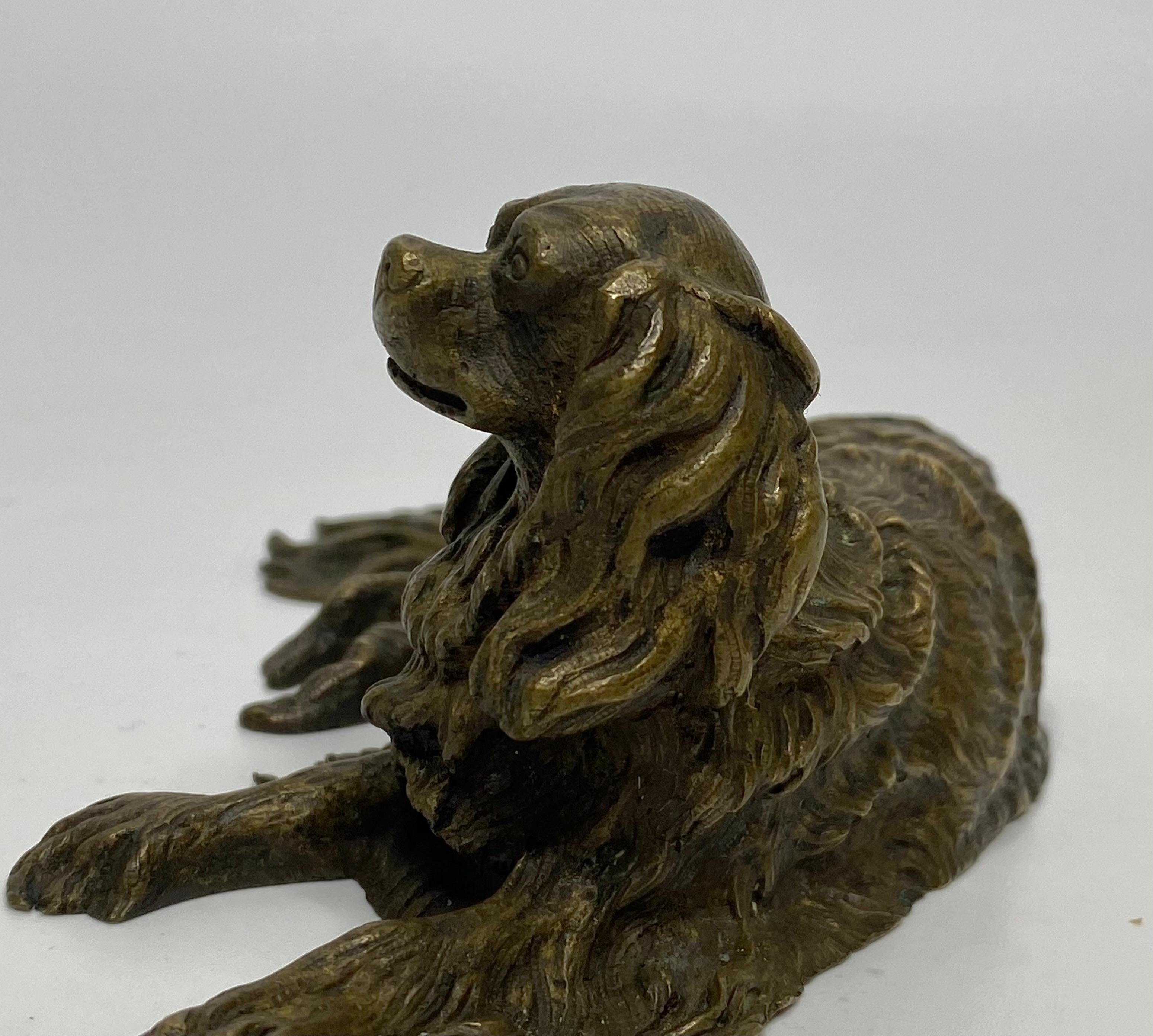 English bronze recumbent Spaniel, c. 1840. For Sale 3