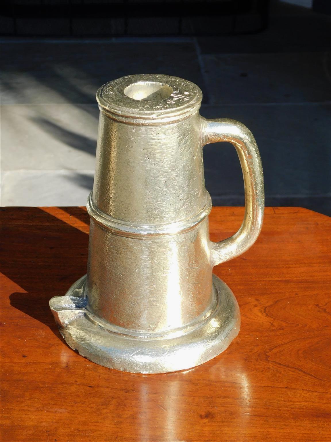 English bronze thunder mug signal cannon with the original side handle and lower port for lighting fuse. Late 18th Century.