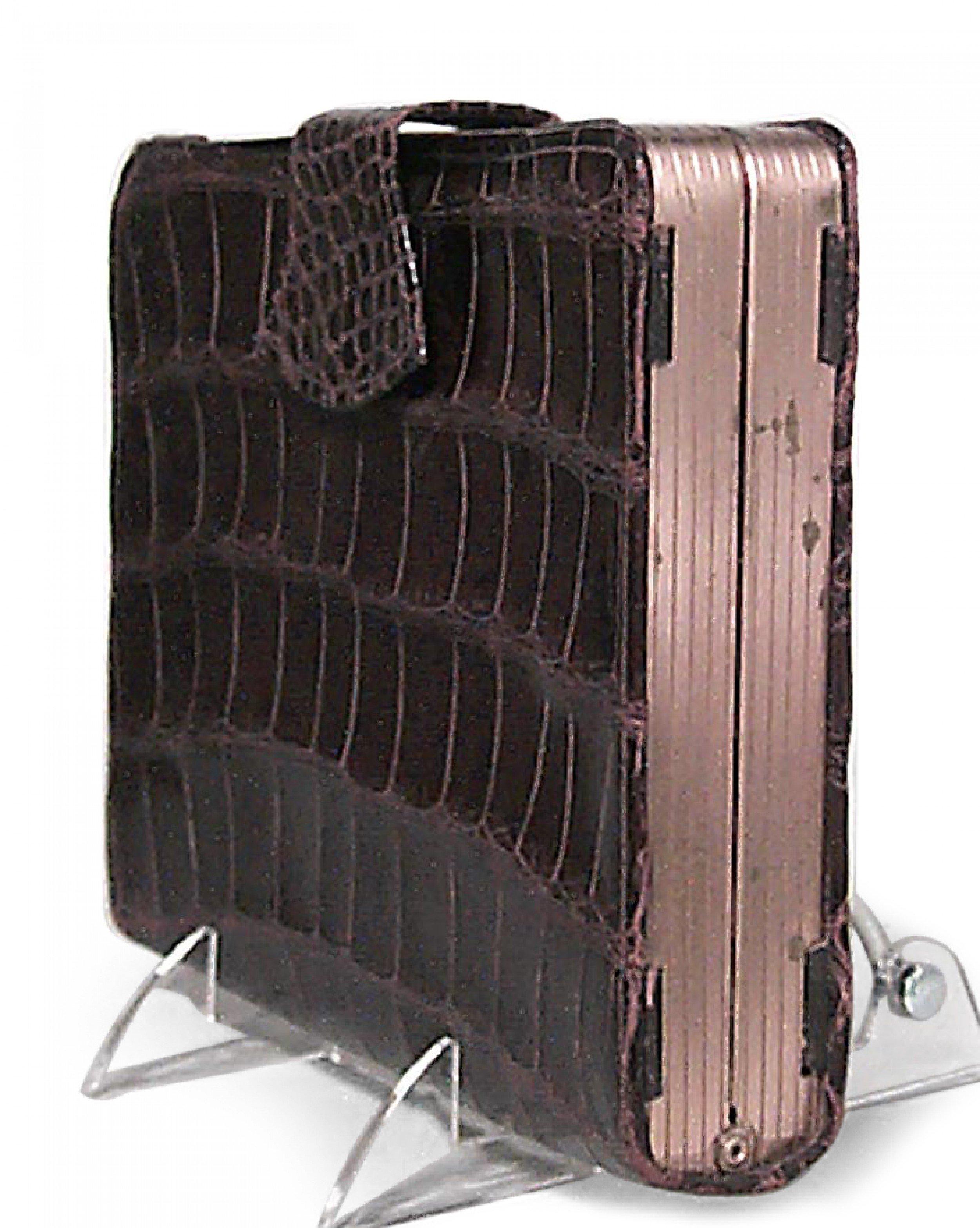 English brown crocodile small clutch handbag with brass edge