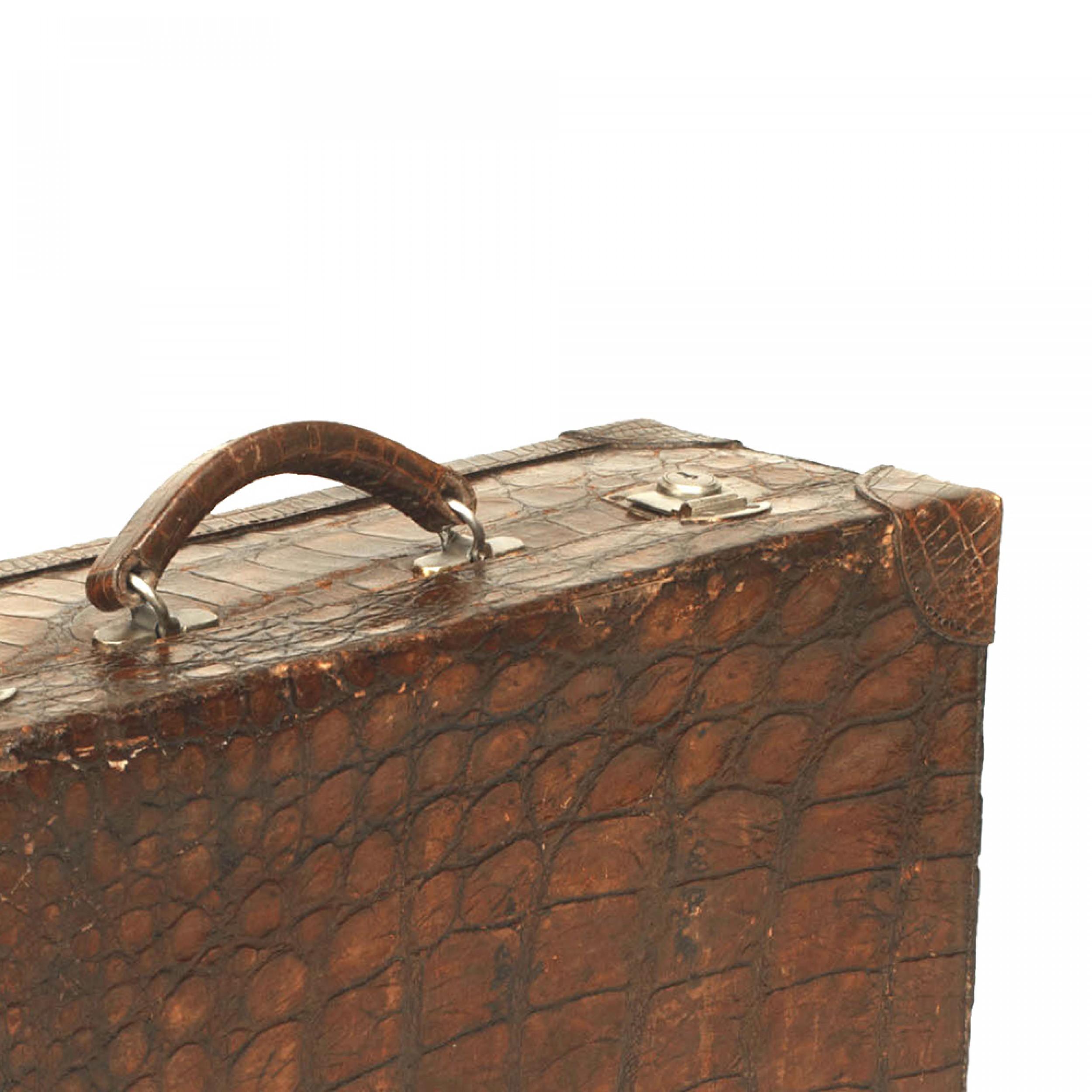 British Colonial English Brown Crocodile Valise For Sale