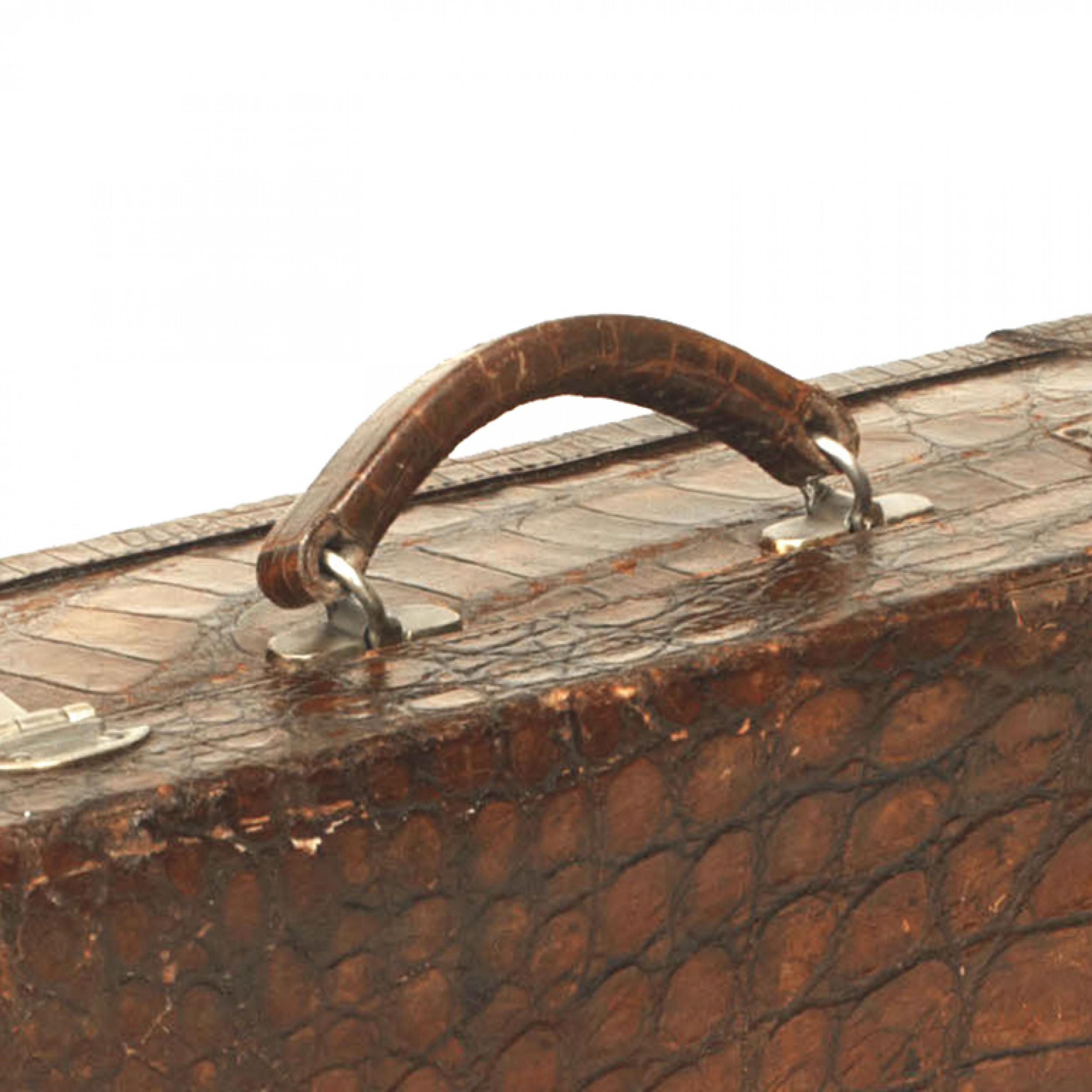 British English Brown Crocodile Valise For Sale