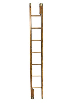 English Brown Leather and Brass Tack Stick Ladder