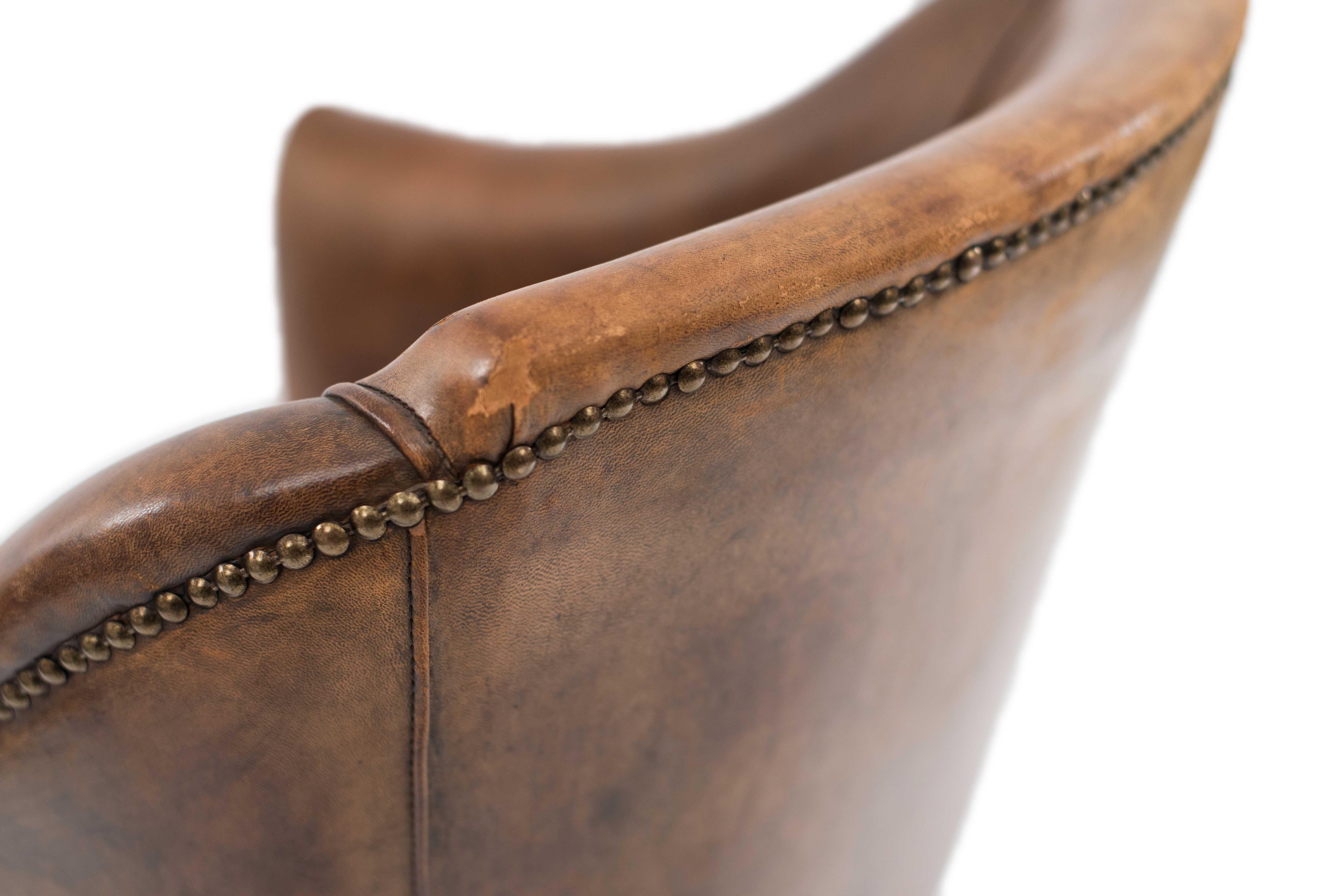 English Brown Leather Swivel Chair In Good Condition For Sale In Queens, NY