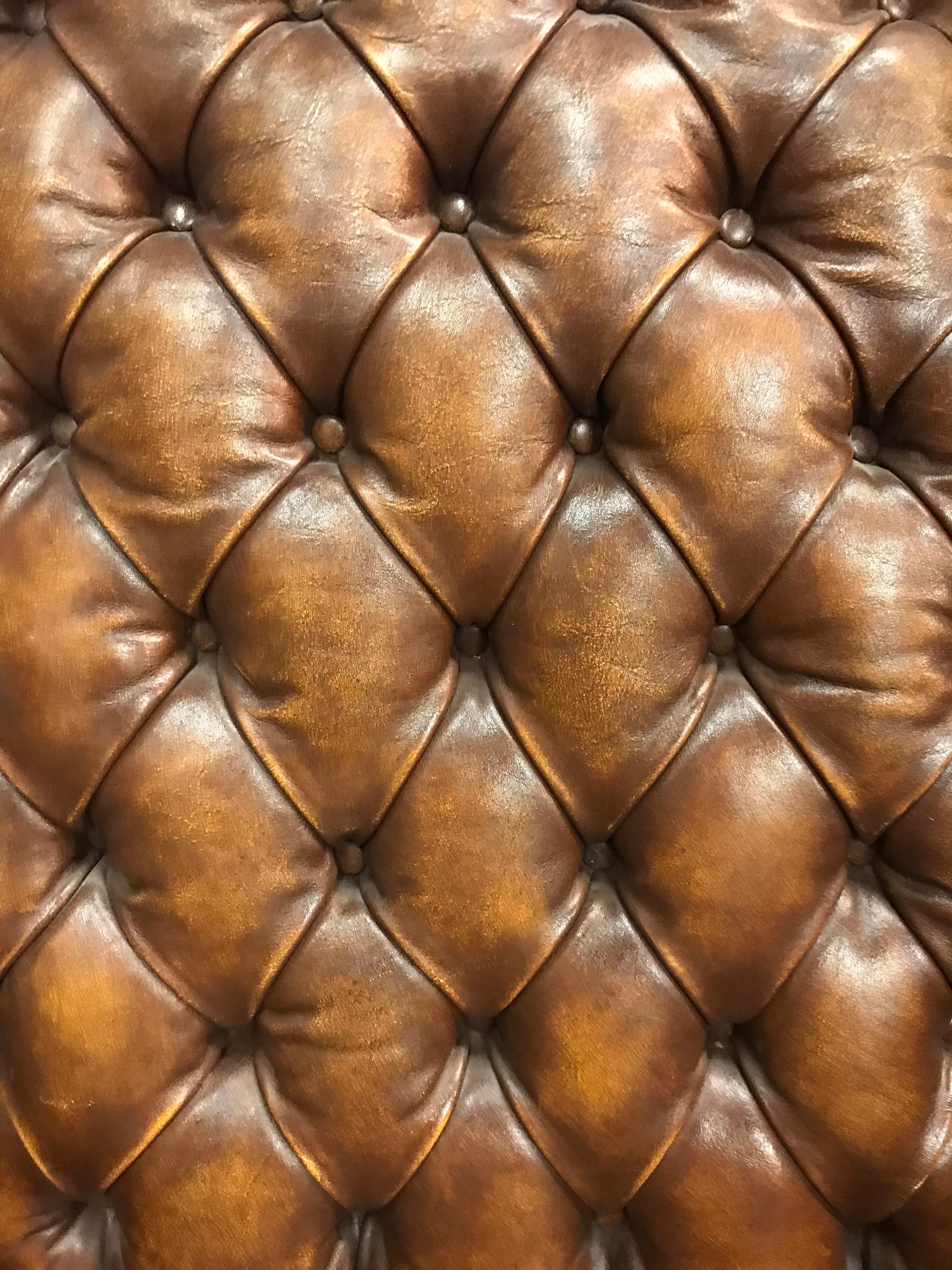 Mid-20th Century English Brown Leather Tufted Chesterfield Wingback Chair