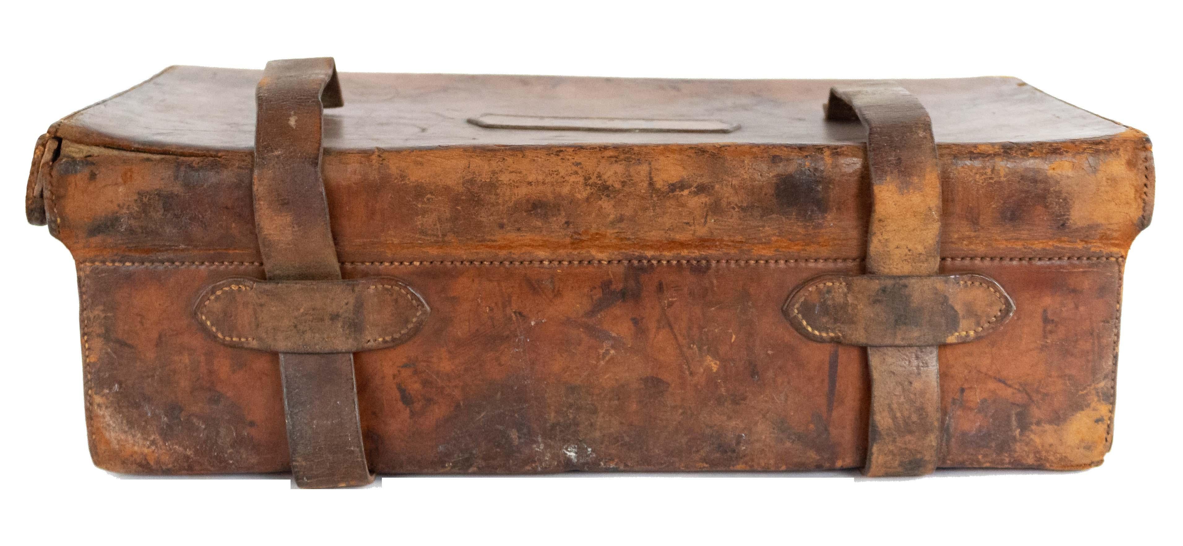 Hand-Crafted English Brown Leather Valise For Sale
