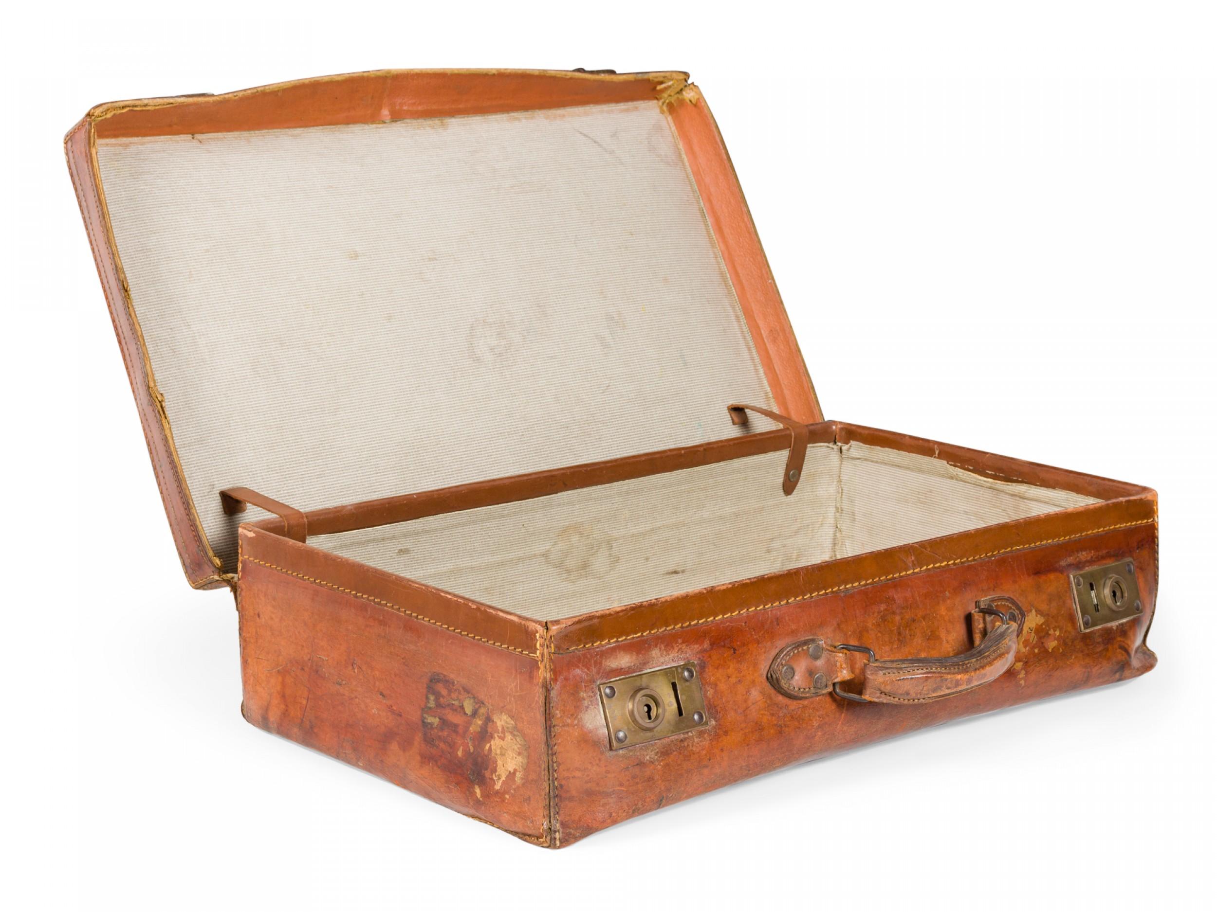 20th Century English Brown Leather Valise For Sale