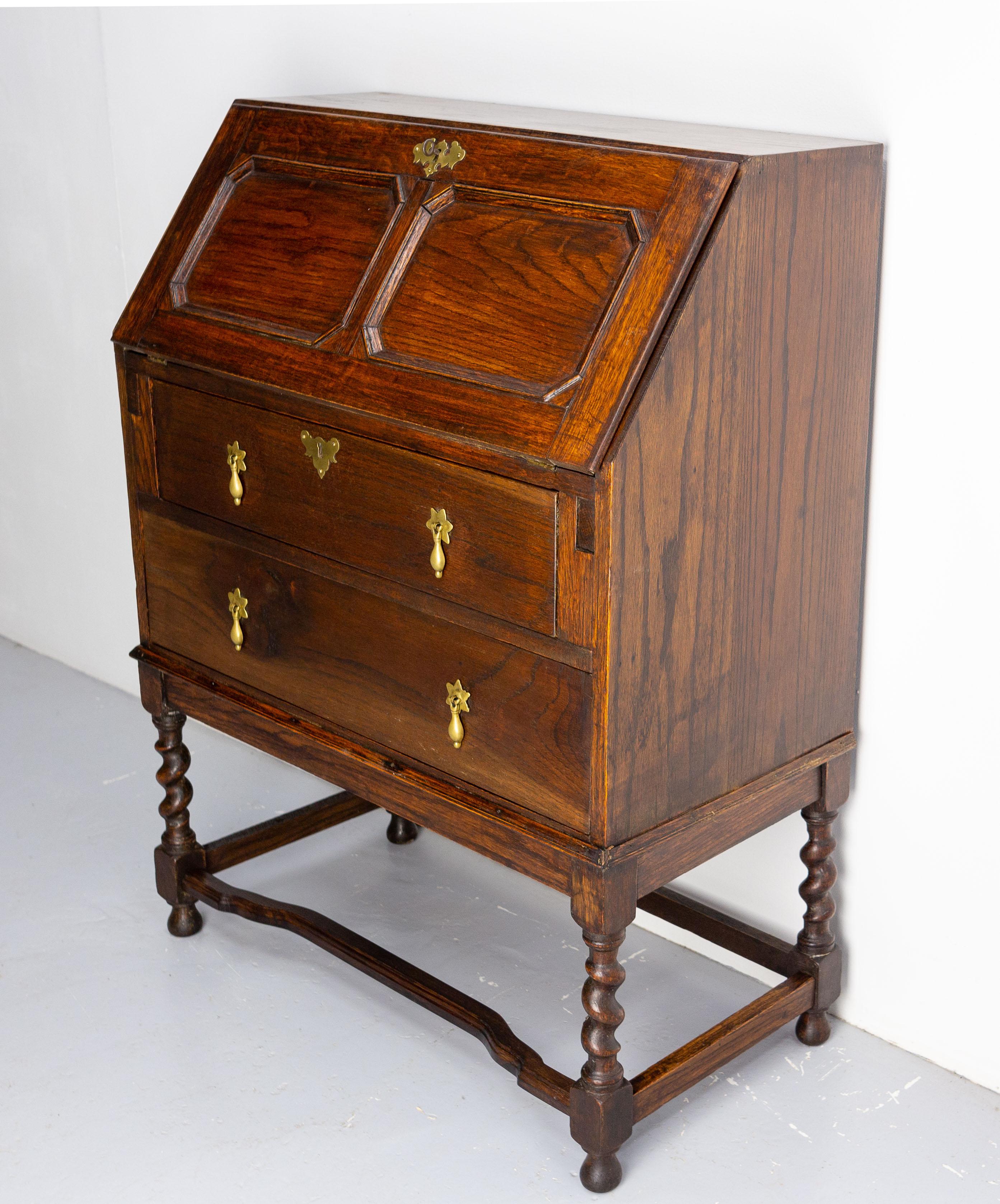 English Buffet Secretaire, Escritoire Cabinet Oak, with Drawers, circa 1920 In Good Condition For Sale In Labrit, Landes