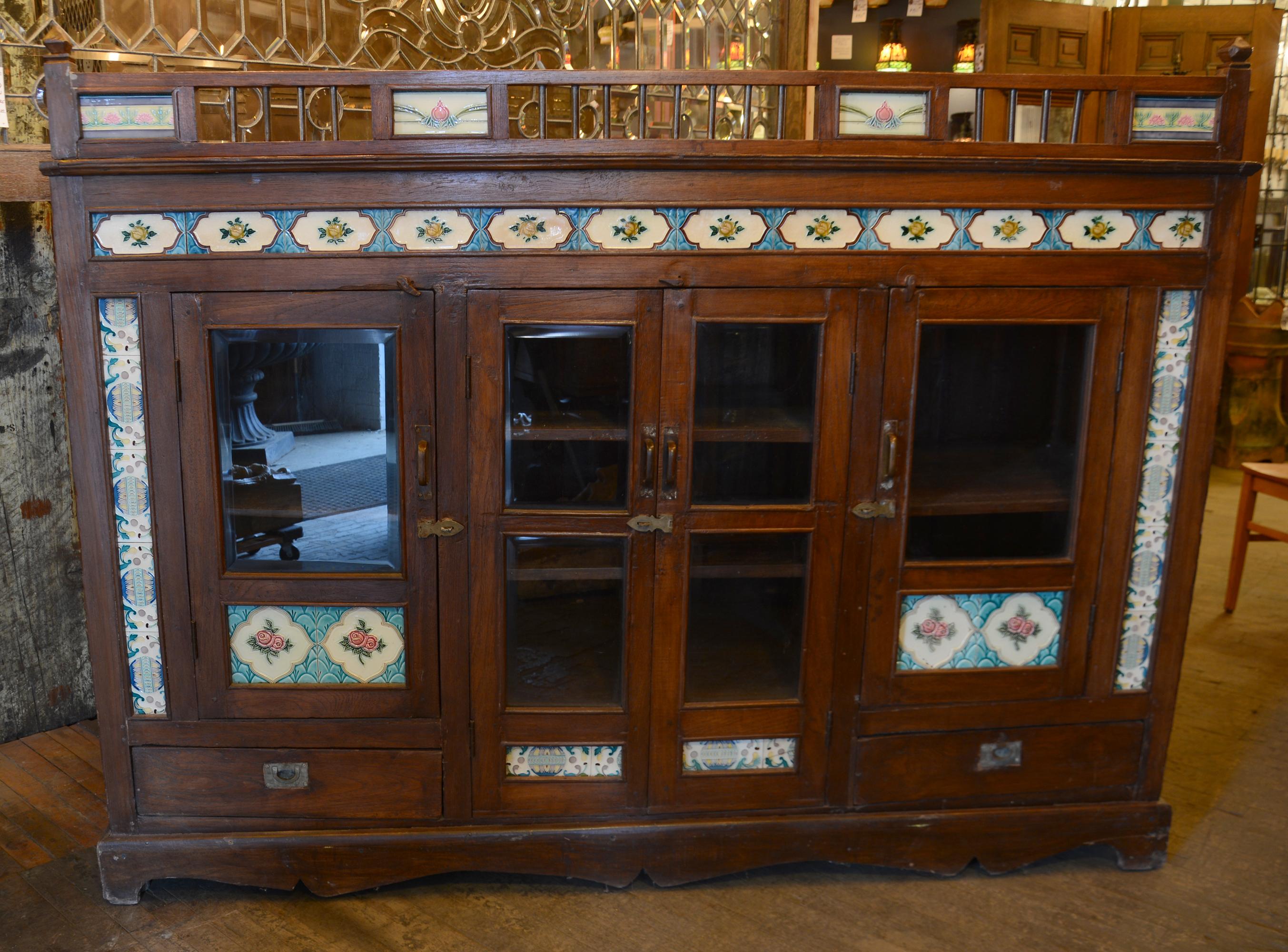 Wood English Buffet with Tile Detail