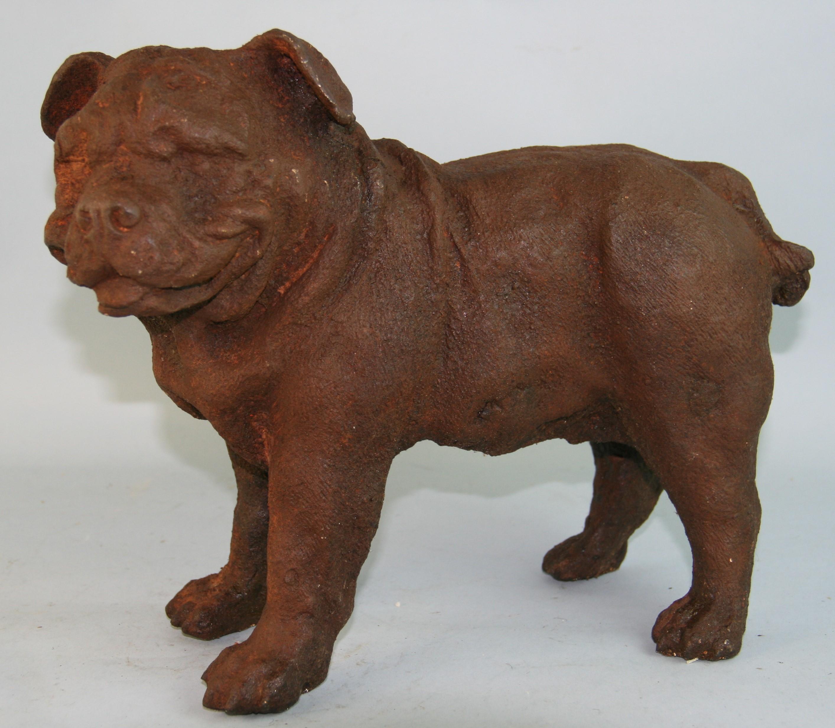 English hand cast English bulldog rusted garden ornament.