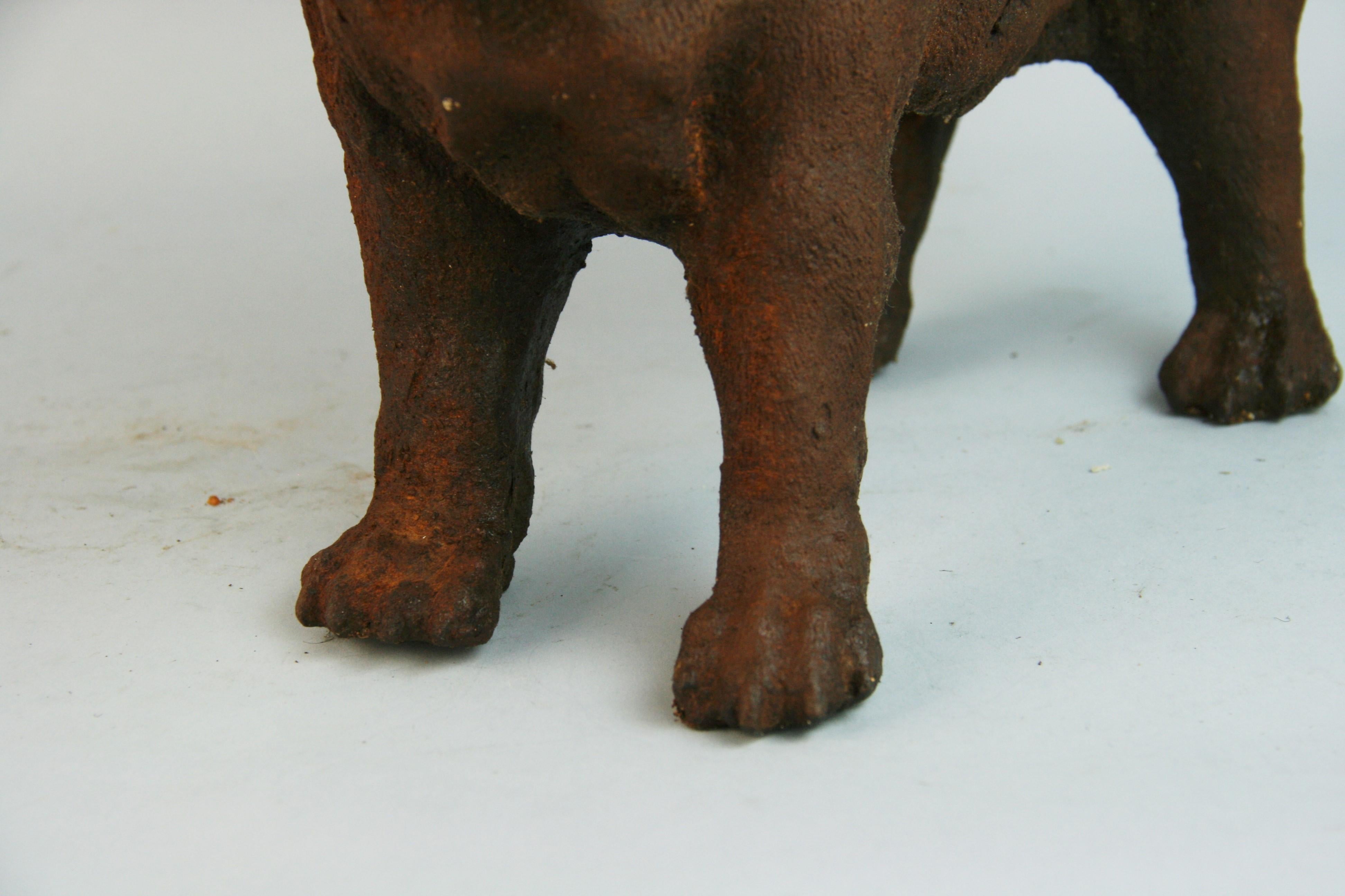 Antique English Bulldog Iron Garden Sculpture/Doorstop In Good Condition For Sale In Douglas Manor, NY