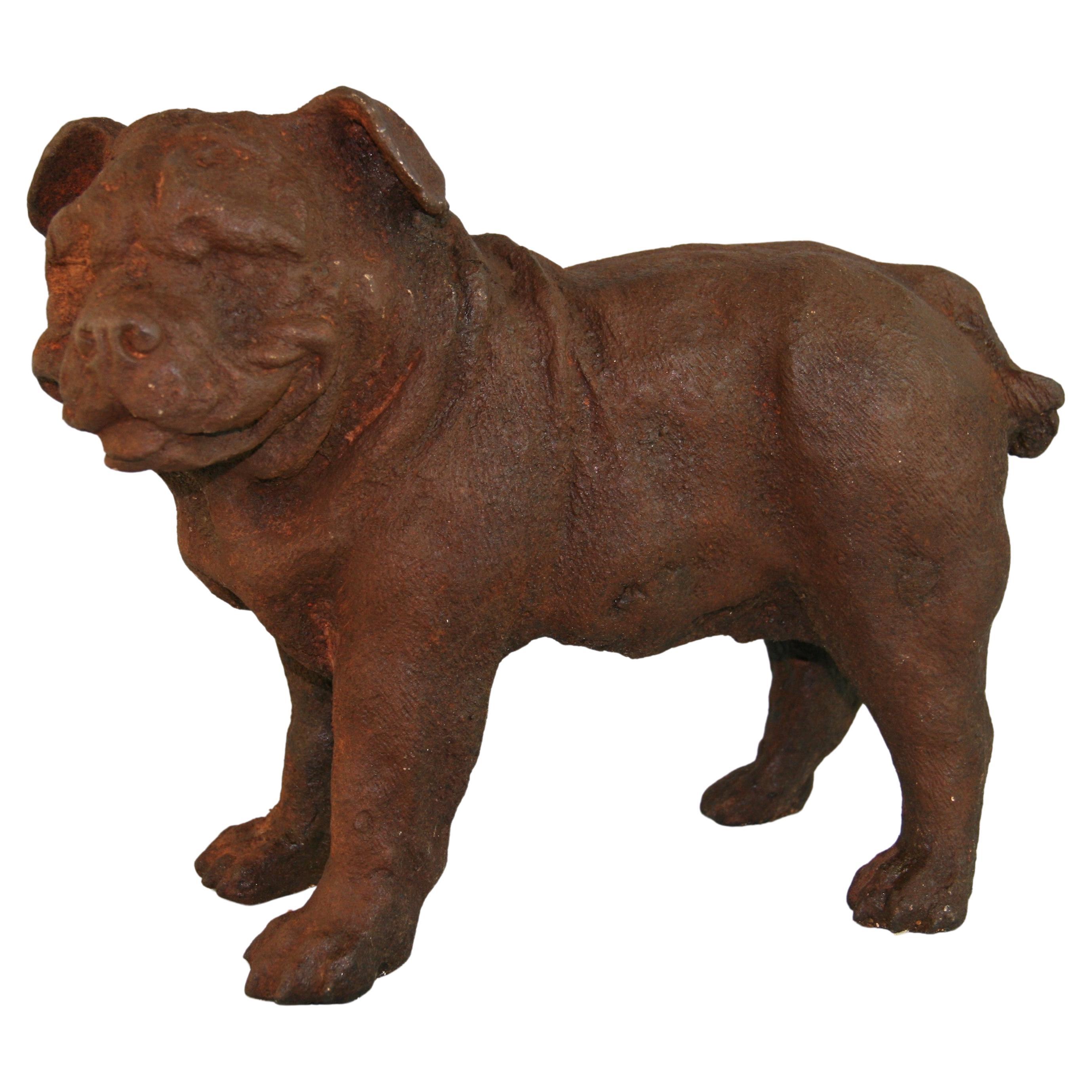 Sculpture de jardin/stop de porte anglaise ancienne en fer bulldog