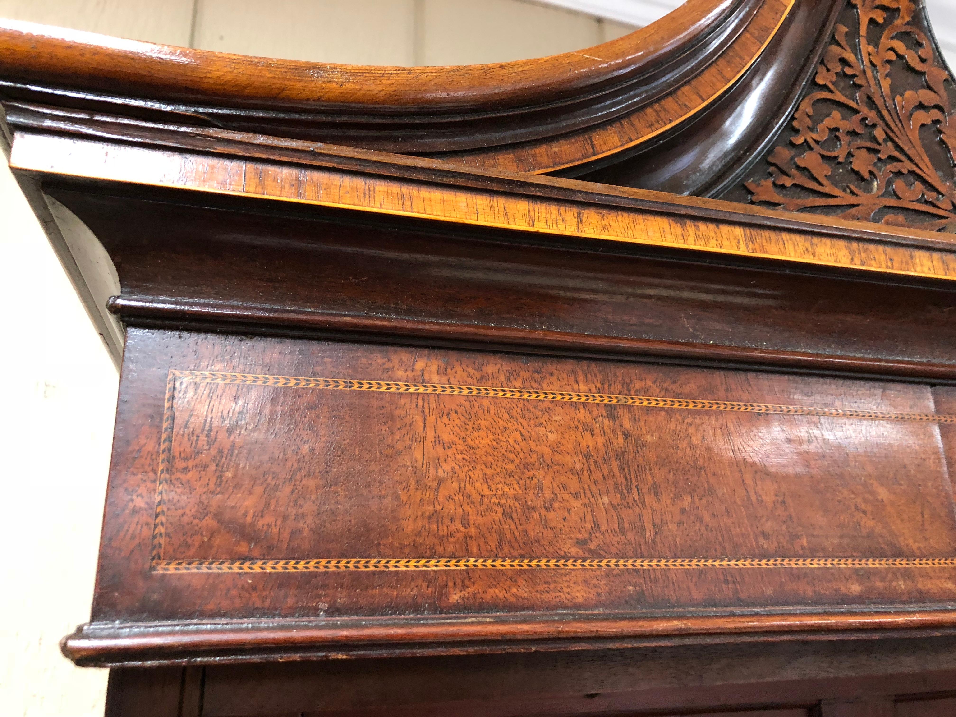 Chippendale English Bureau Bookcase or Secretary, Exceptional Color and Style Inlaid Leather For Sale