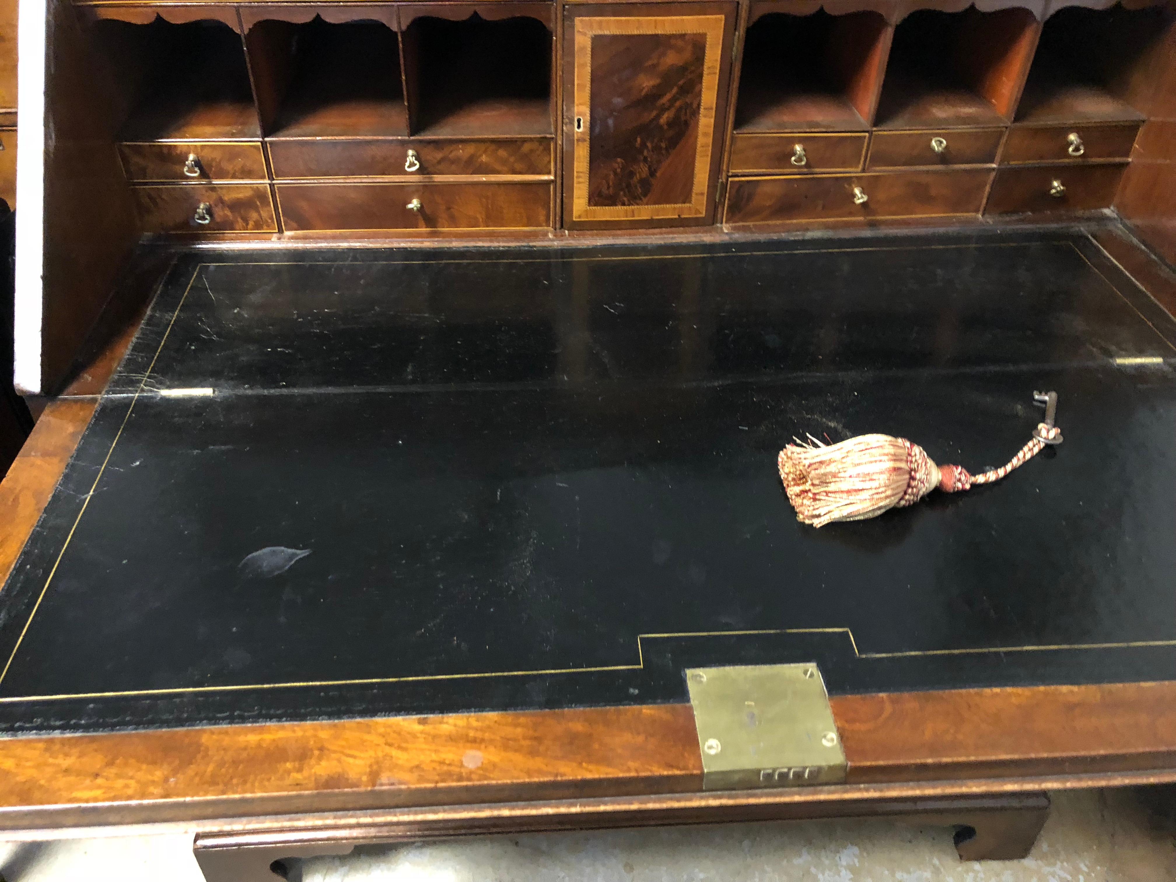 19th Century English Bureau Bookcase or Secretary, Exceptional Color and Style Inlaid Leather For Sale