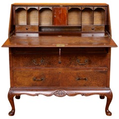 Antique English Bureau Walnut Writing Desk Chest