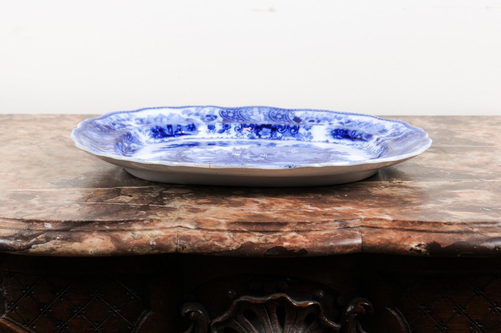English Burgess & Leigh Middleport Platter with Nonpareil Flow Blue Pattern 3