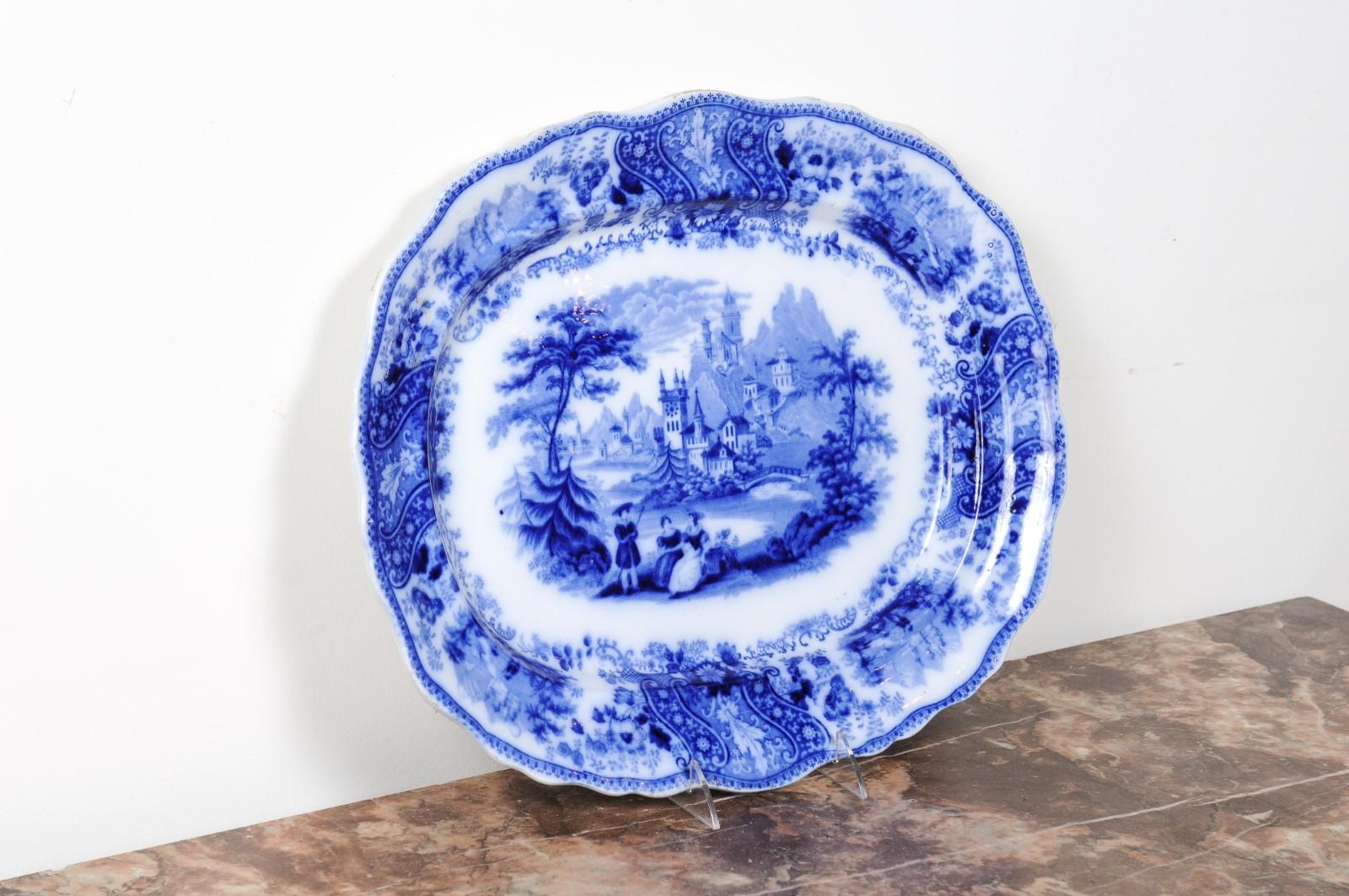 Earthenware English Burgess & Leigh Middleport Platter with Nonpareil Flow Blue Pattern