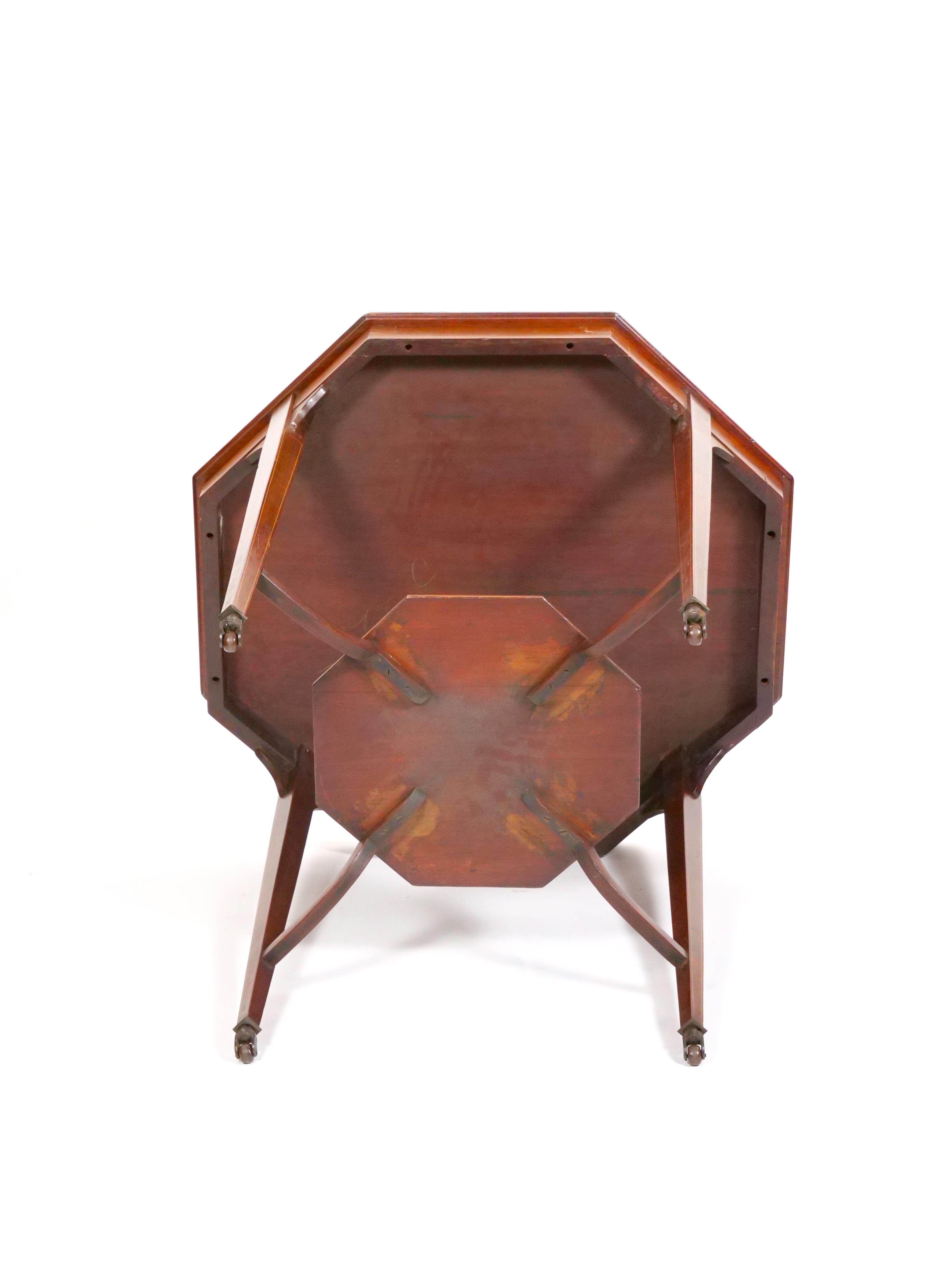 English Burl Mahogany Hexagonal Shape Inlay Decorated Top Center Table For Sale 8