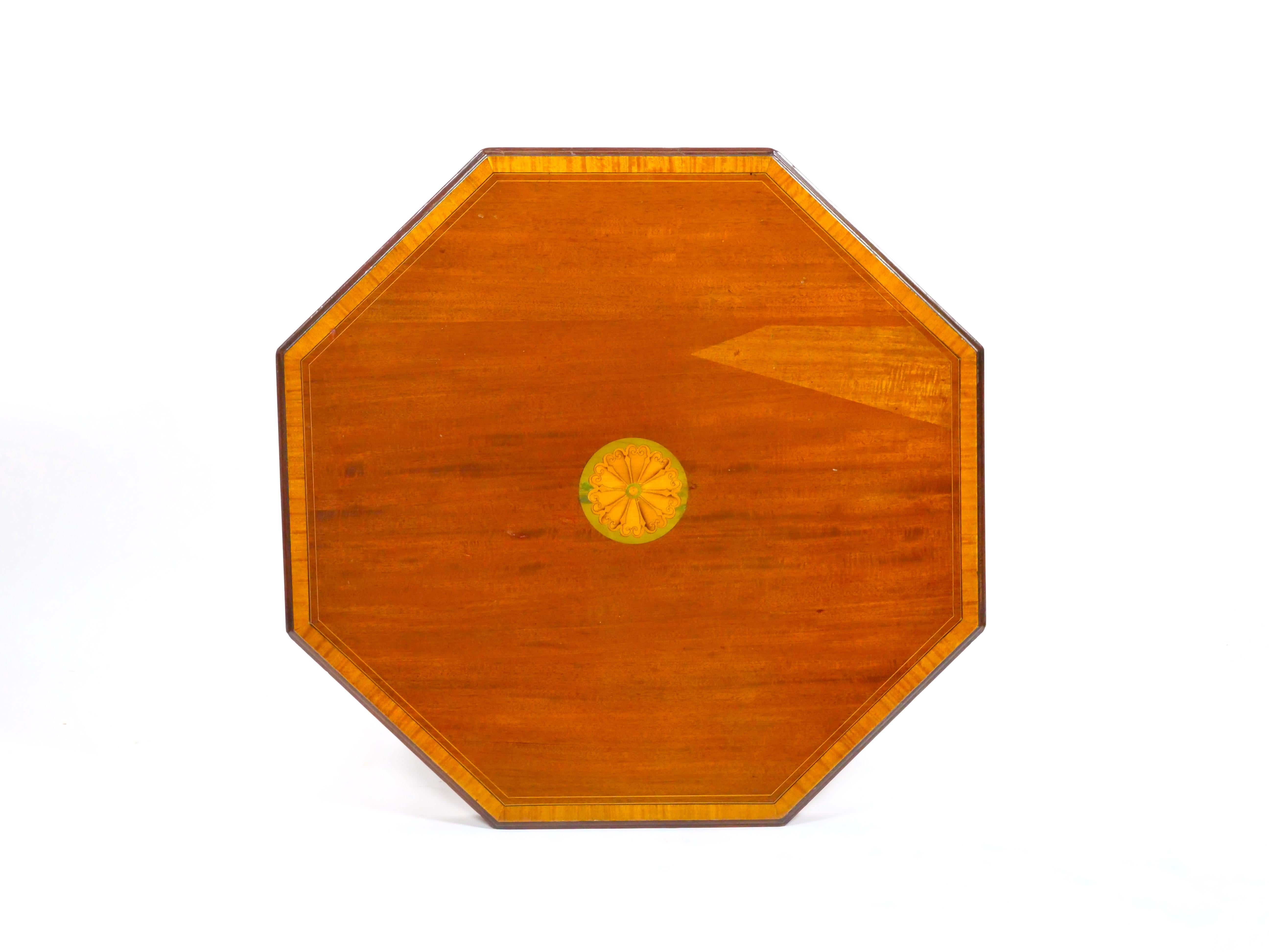 English Burl Mahogany Hexagonal Shape Inlay Decorated Top Center Table For Sale 9