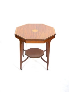 English Burl Mahogany Hexagonal Shape Inlay Decorated Top Center Table