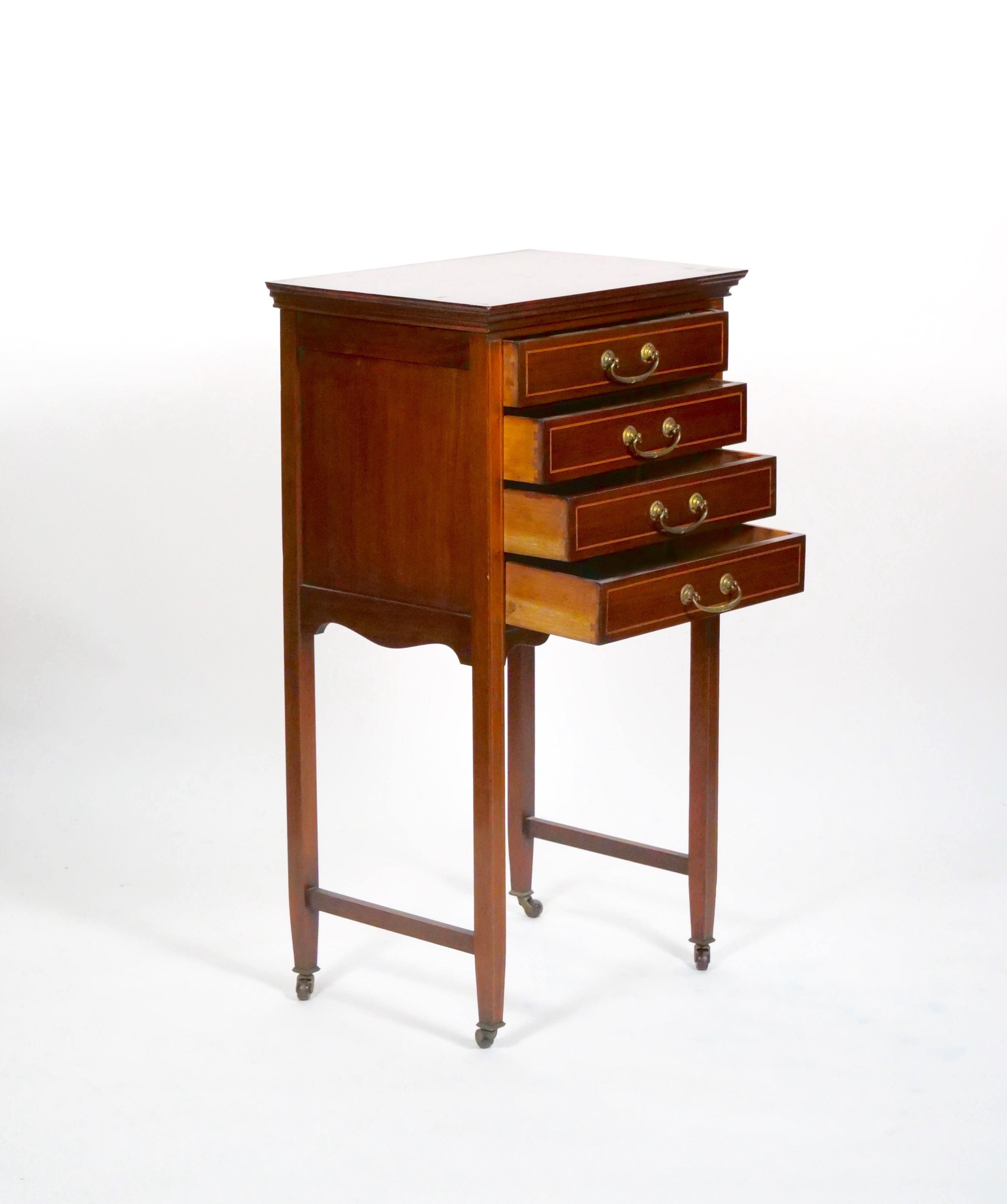 Inlay English Burl Mahogany Inlaid Decorated Four Drawers Chest / Server