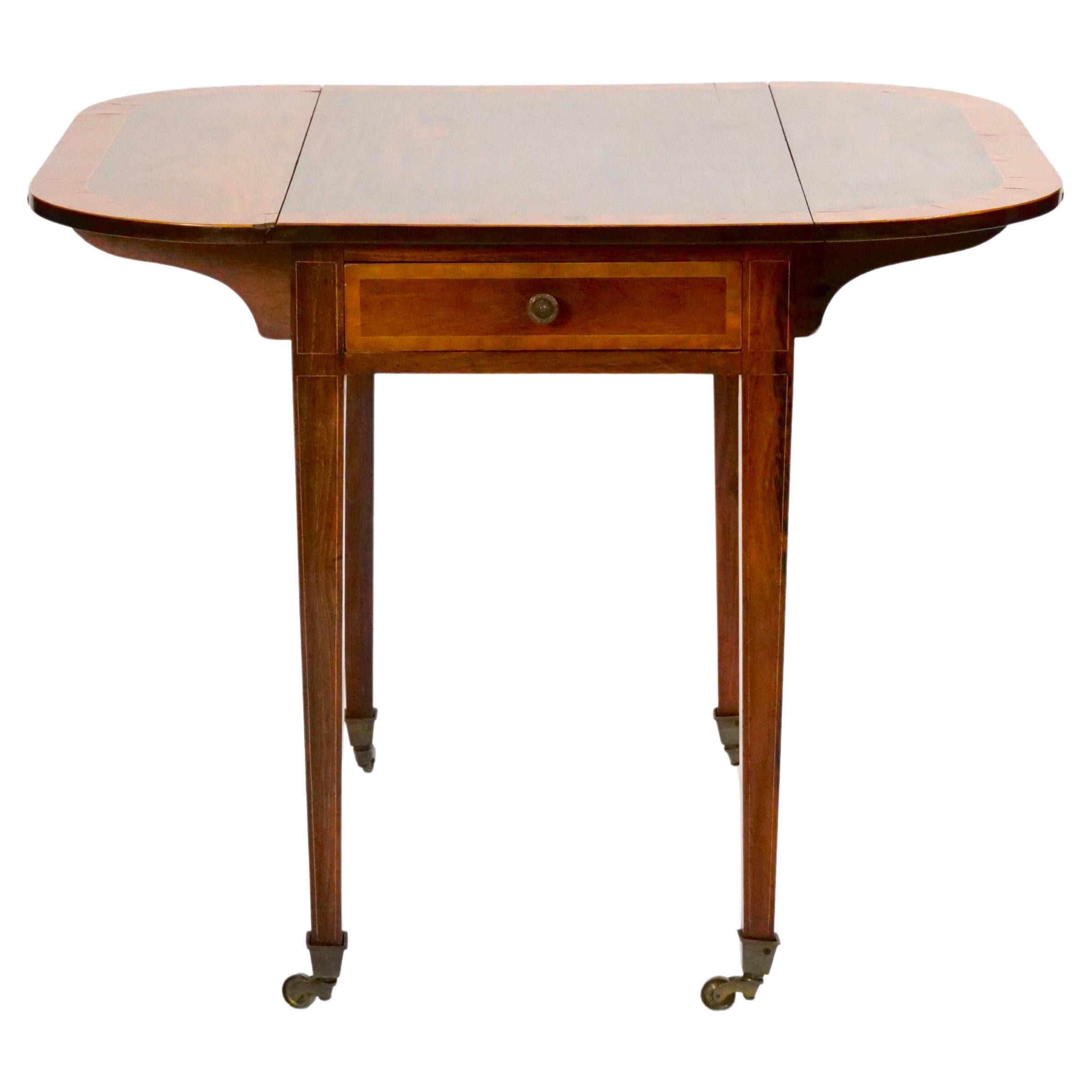 English Burl Mahogany Two Folding Leaves Extension Table For Sale