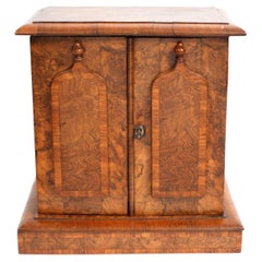 English Burl Walnut 2 Door Miniature Cabinet w/ Fitted Interior Circa 1860