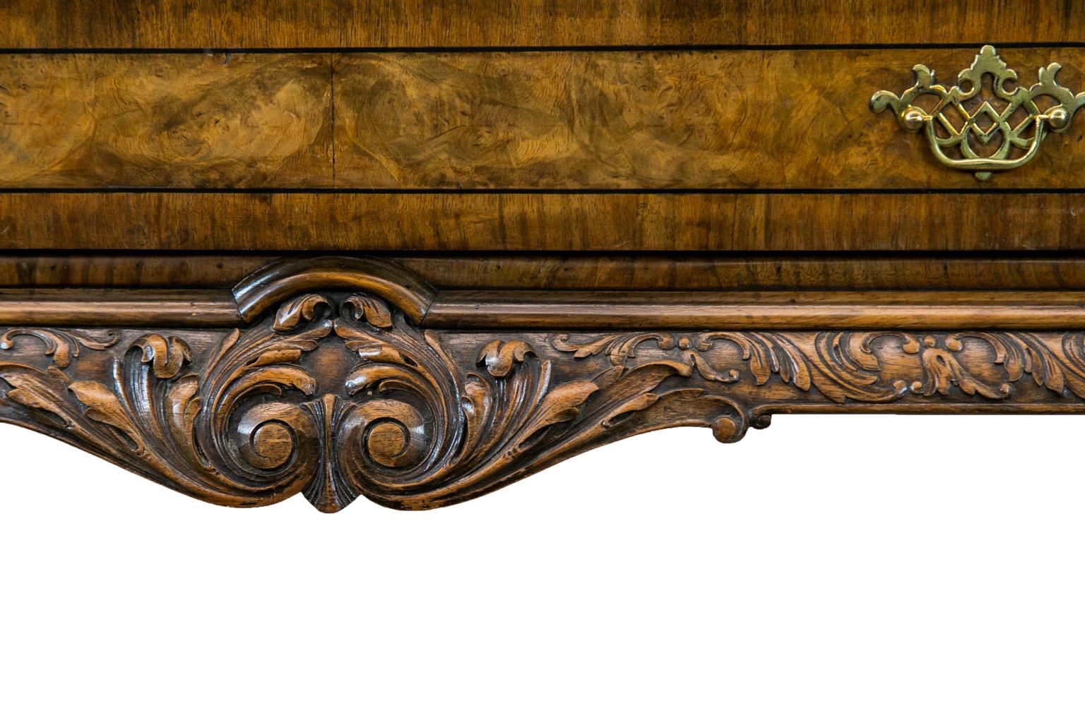 Hand-Carved English Burl Walnut Console Table