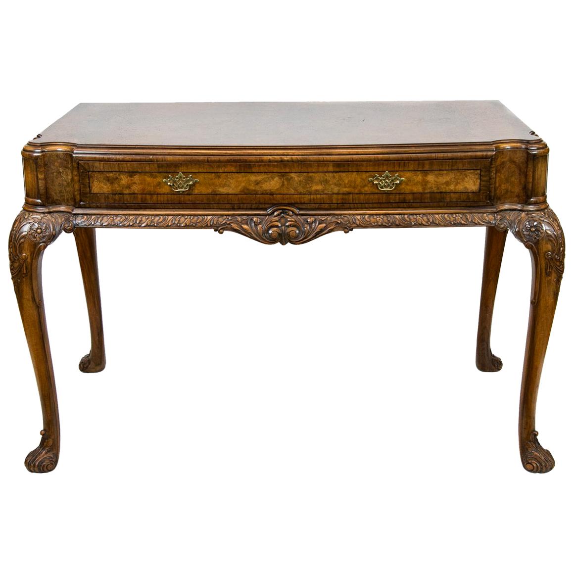 English Burl Walnut Console Table