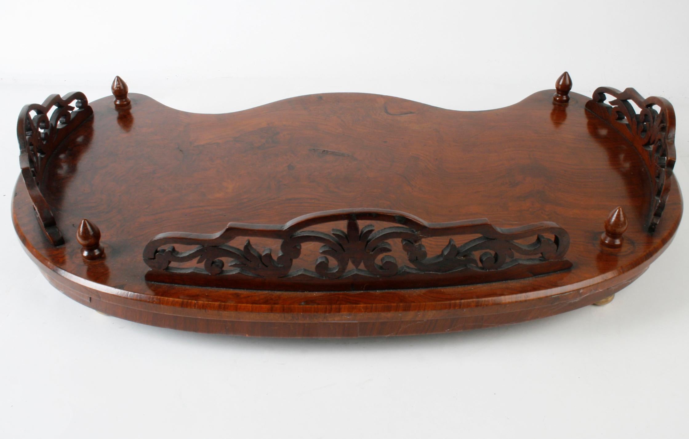 English Victorian Rosewood Dressing Table Tray with Pierced Gallery, circa 1840