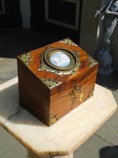 English Burl Walnut & Figural Cherub Wedgewood Letter Box with Mounts, C. 1850