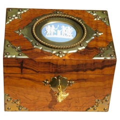 English Burl Walnut & Figural Cherub Wedgewood Letter Box with Mounts, C. 1850