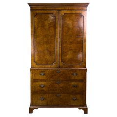 Vintage English Burl Walnut Linen Press