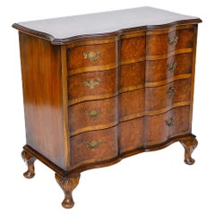 English Burl Walnut Serpentine Chest, 19th Century