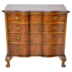 English Burl Walnut Serpentine Chest, 19th Century