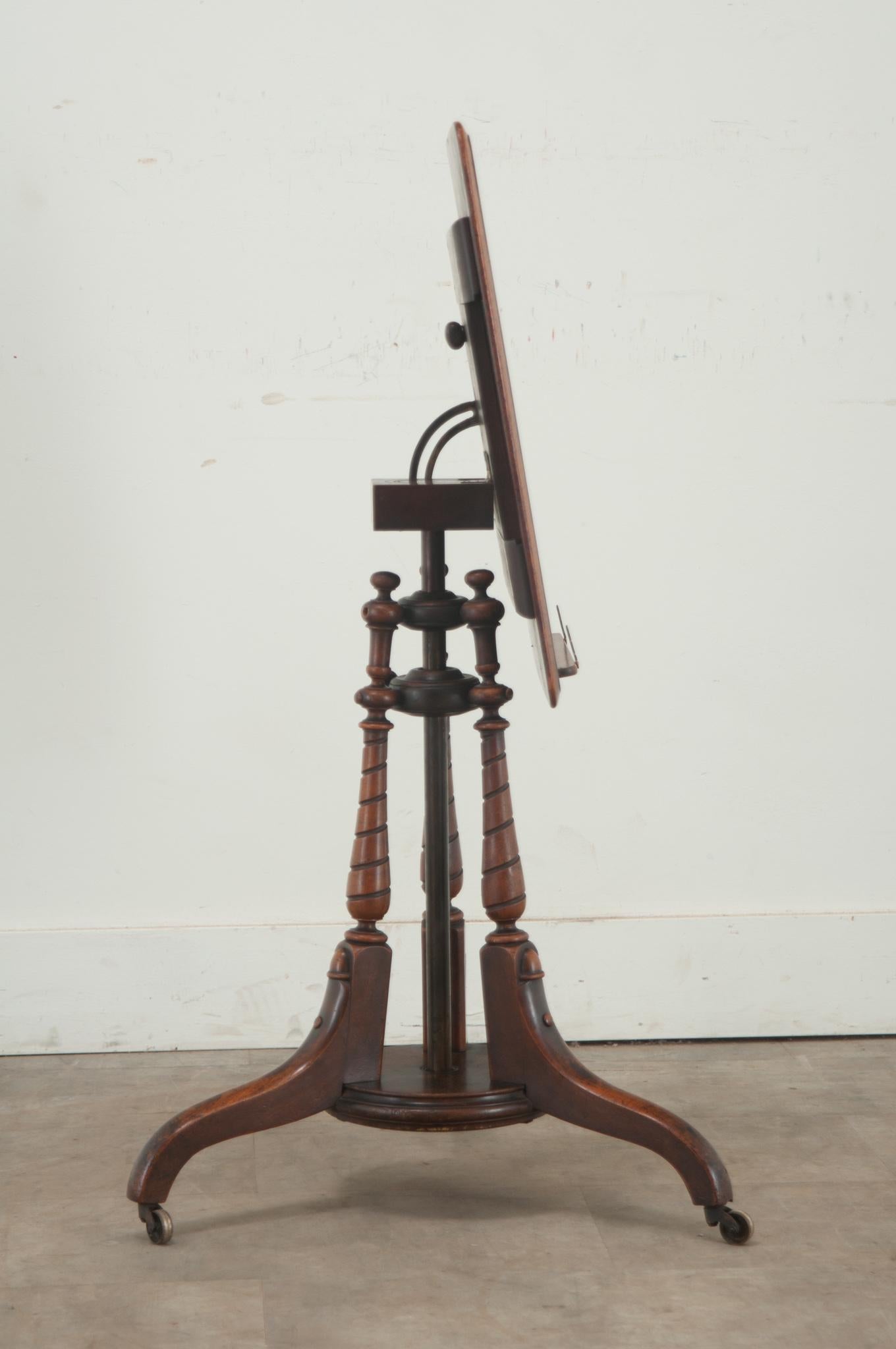 Hand-Carved English Burl Walnut Sheet Music Stand For Sale