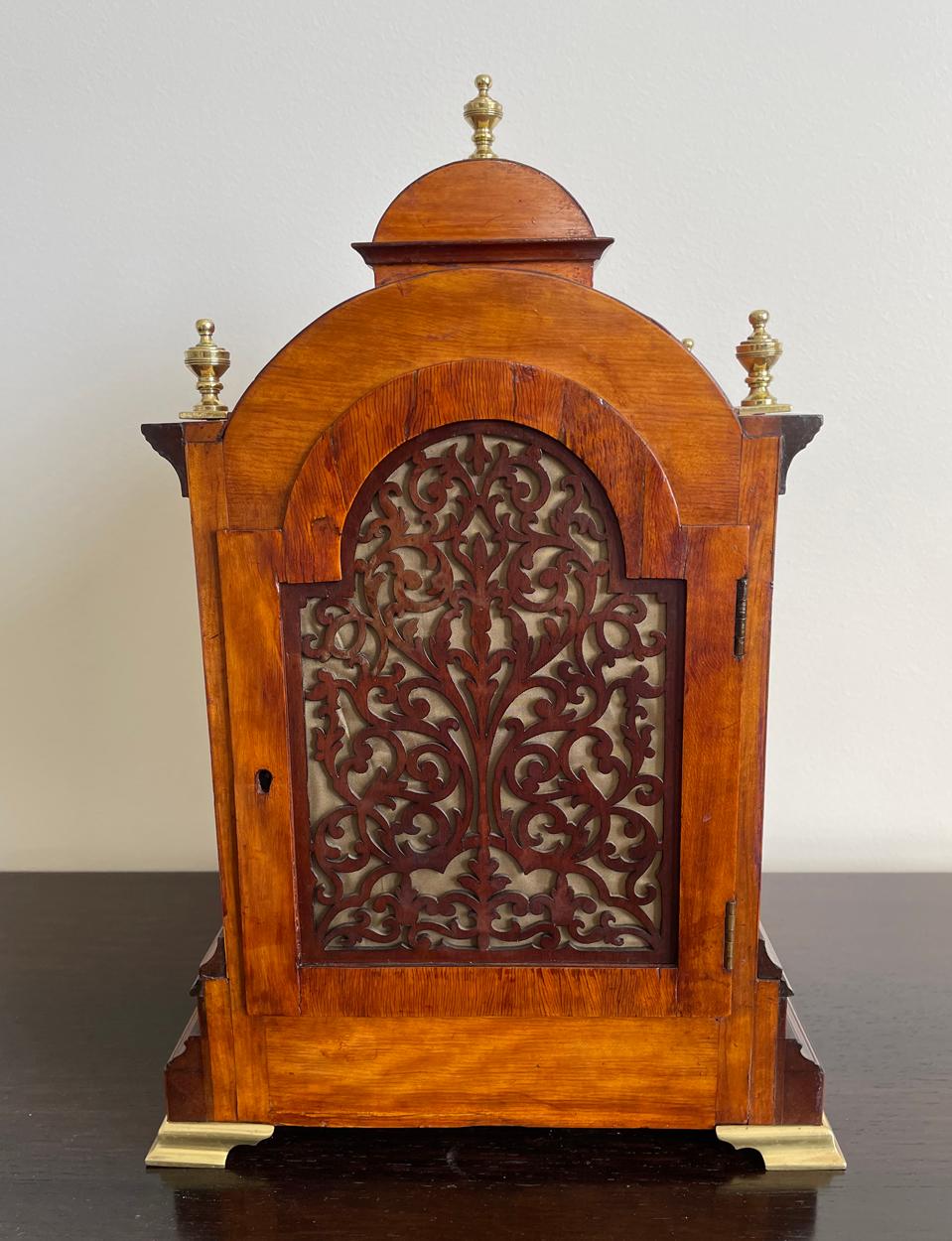 Polished English Burl Wood Musical Mantel Clock C 1880, Westminster & Whitington  Chimes For Sale