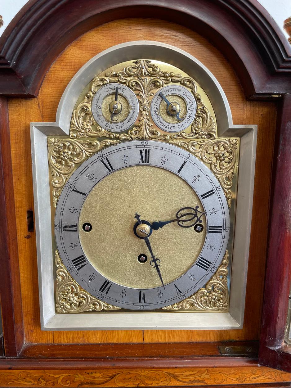 19th Century English Burl Wood Musical Mantel Clock C 1880, Westminster & Whitington  Chimes For Sale