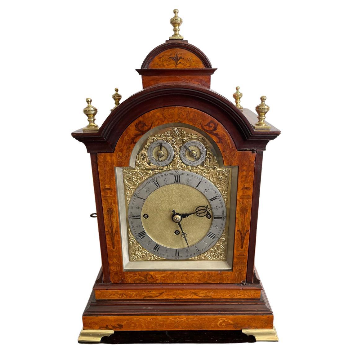 English Burl Wood Musical Mantel Clock C 1880, Westminster and