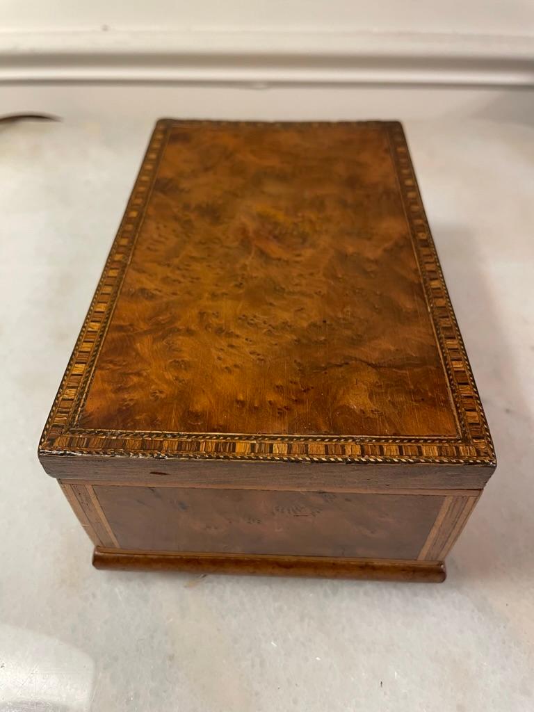 English Burl Wood Veneered Box with Inlaid Borders For Sale 2