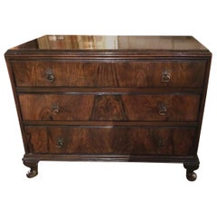 English Burled Walnut Queen Anne Style Chest, 19th Century, Three Drawers