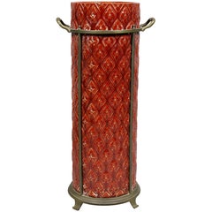 English Burmantofts Pottery and Brass Umbrella Stand