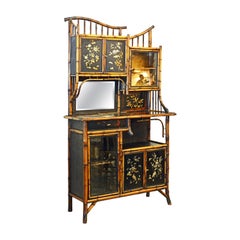 English Burnished Bamboo and Japanned Lacquer Étagère Display Cabinet