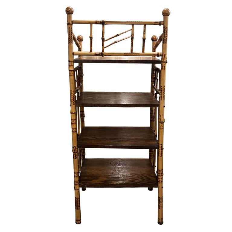 English Burnt Bamboo Tortoise Shell Chinoiserie Wood Bookshelf or Bookcase In Good Condition In Oklahoma City, OK