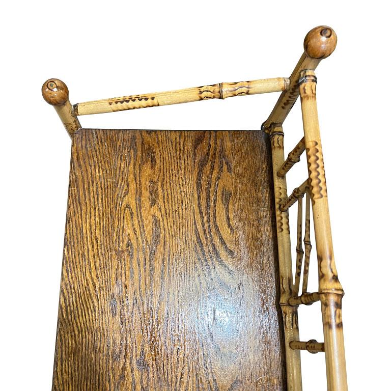19th Century English Burnt Bamboo Tortoise Shell Chinoiserie Wood Bookshelf or Bookcase