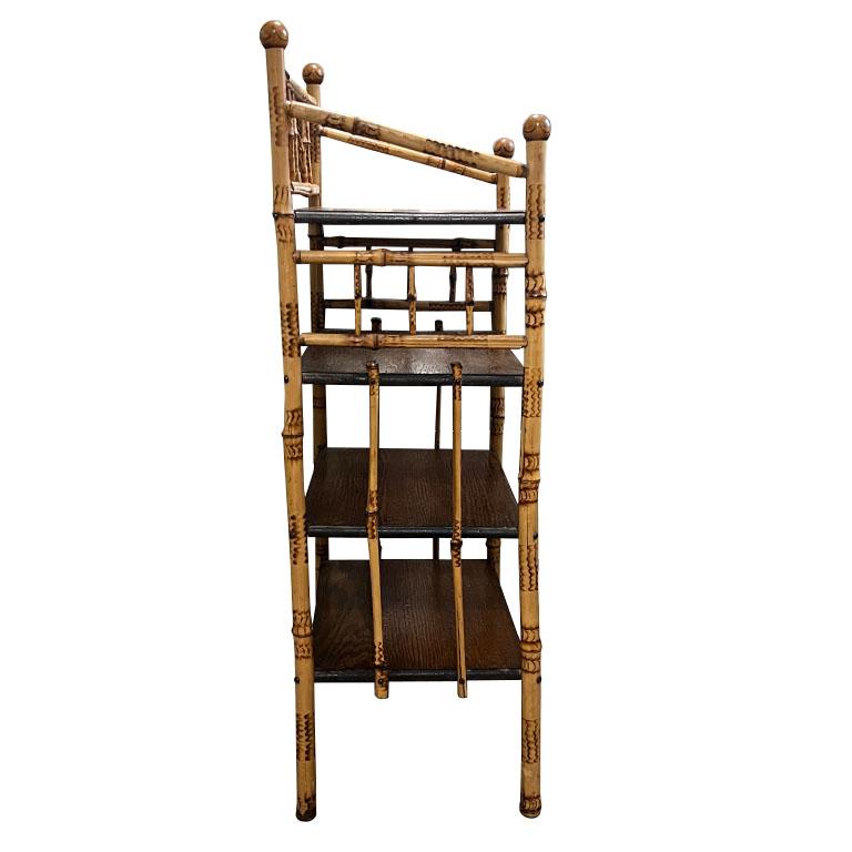 English Burnt Bamboo Tortoise Shell Chinoiserie Wood Bookshelf or Bookcase 1